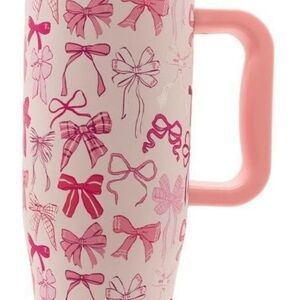 40 oz simply southern pink bow stainless steel tumbler with handle
